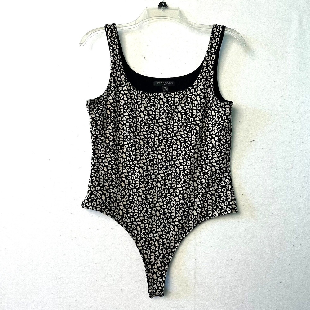 Banana Republic Womens Leopard Print Sleeveless Bodysuit Black Beige Medium